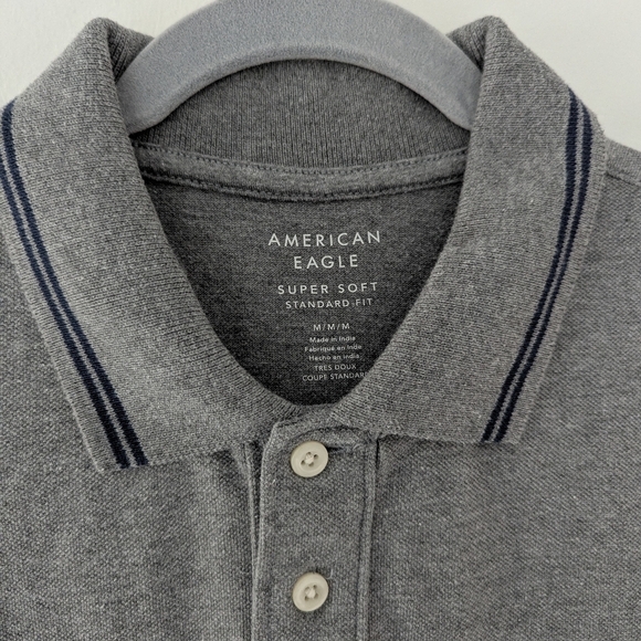 NWT American Eagle Long-Sleeve Polo Shirt Super Soft Standard Fit Grey - Picture 6 of 15